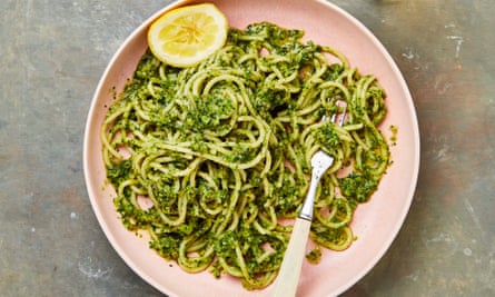Meera Sodha’s whole broccoli and zhoug spaghetti.
