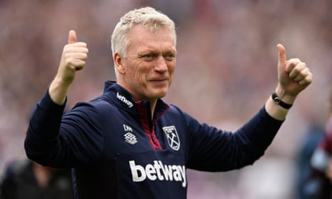 David Moyes enjoys the reception after Sunday’s win over Leeds, and could lead West Ham to a first trophy since 1980.
