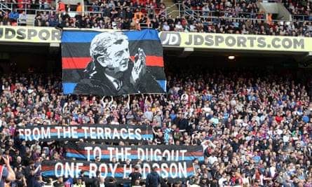 Crystal Palace fans show their support for Roy Hodgson in 2018.