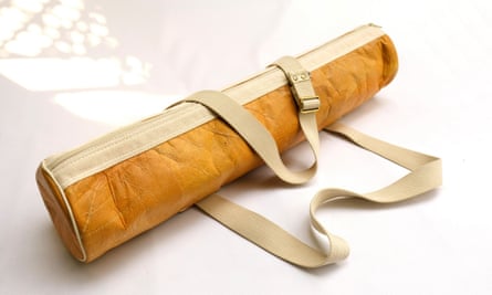 Plant-based leather: a teak-leaf yoga mat bag.