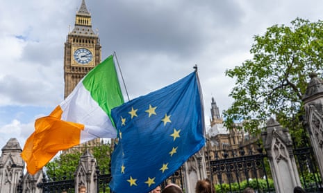 EU and Irish flags outside parliament