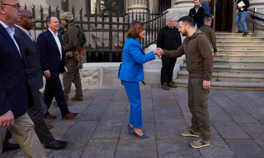 Nancy Pelosi and Ukraine’s President Zelenskiy meet in Kyiv.