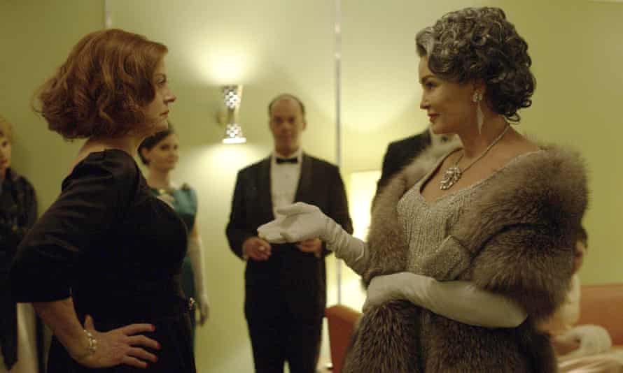 A still from FX’s Feud: Bette and Joan, showing Susan Sarandon as Bette Davis, left, and Jessica Lange as Joan Crawford.