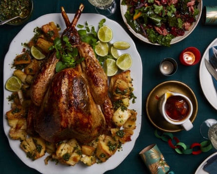 Yotam Ottolenghi’s spiced creole turkey with bourbon and pineapple.
