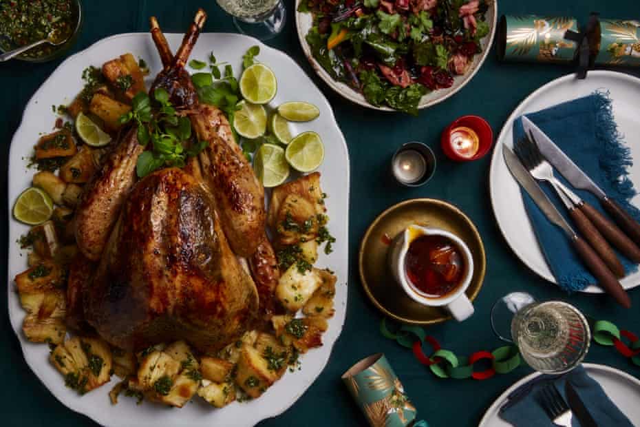 Yotam Ottolenghi's spiced creole turkey with bourbon and pineapple.