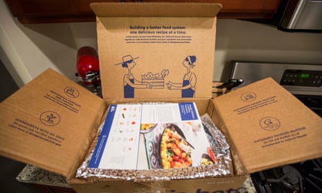 Meal prep items from a Blue Apron box in Boston, Massachusetts.