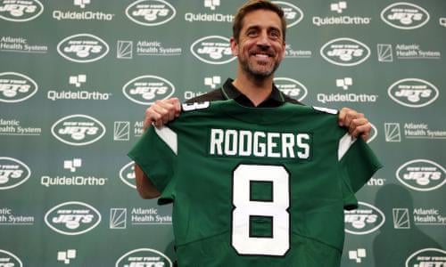 I'm not a savior': Aaron Rodgers makes first appearance as Jets quarterback | Aaron Rodgers | The Guardian