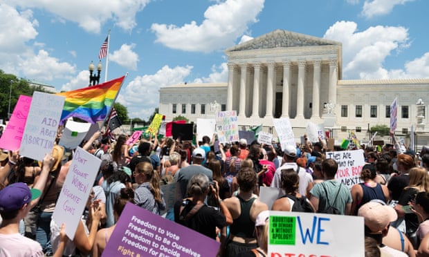 Protests outside the US supreme court after the Roe v Wade ruling last week