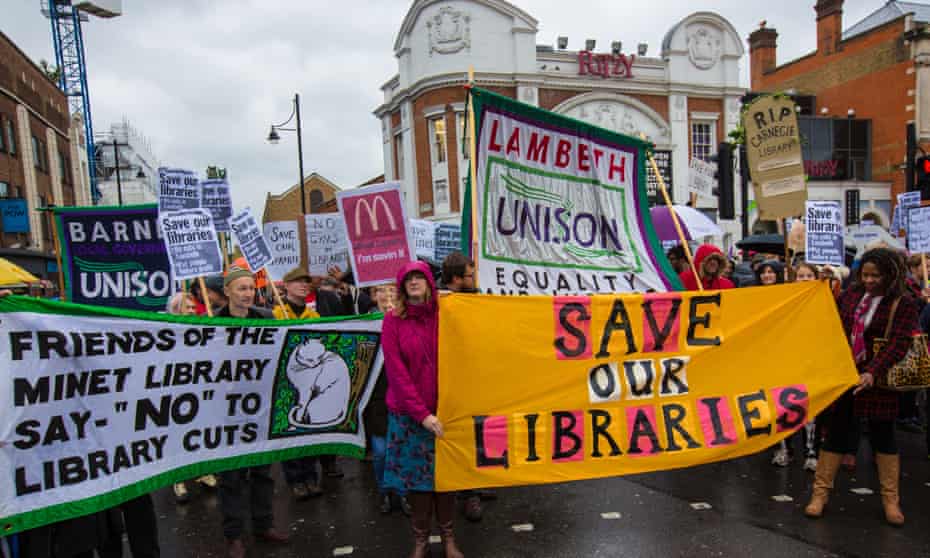 Residents in Lambeth, south London, protest against library closures.