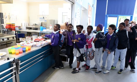 Children at Kingsmead primary school in Homerton, east London in a breakfast club run by Magic breakfast.