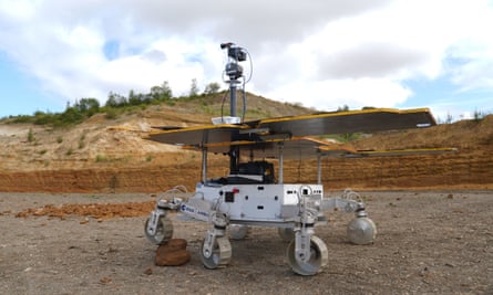 Charlie, a six-wheeled rover prototype, in a Bedfordshire quarry