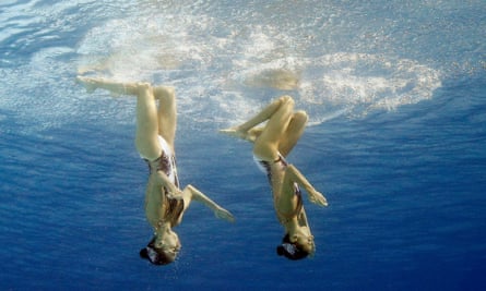 Synchronised swimmers Anna-Maria Alexandri and Eirini-Marina Alexandri of Austria.