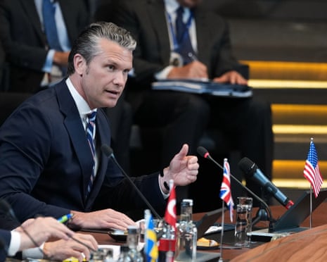 Pete Hegseth speaks during a meeting at Nato headquarters in Brussels.