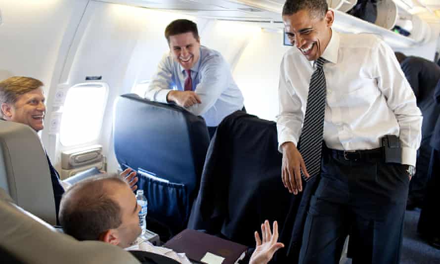 Barack Obama and Ben Rhodes on board Air Force One, en route from London to France for the 2011 G8 summit