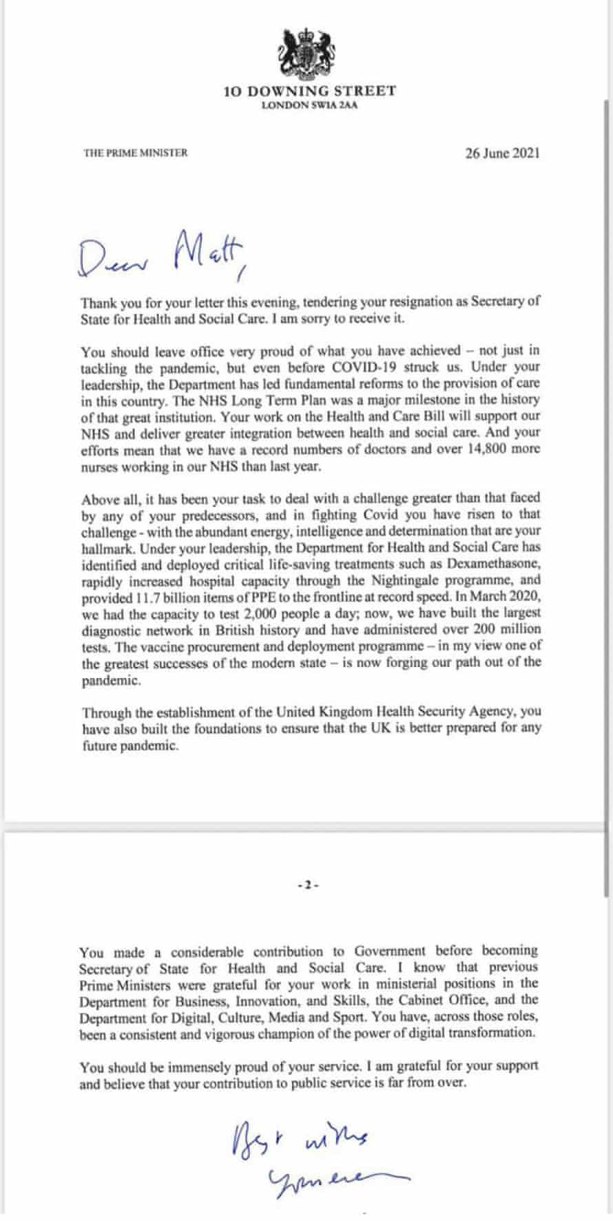 Boris Johnson’s reply