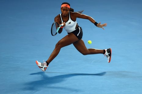 Coco Gauff in action during her second round match against Emma Raducanu.