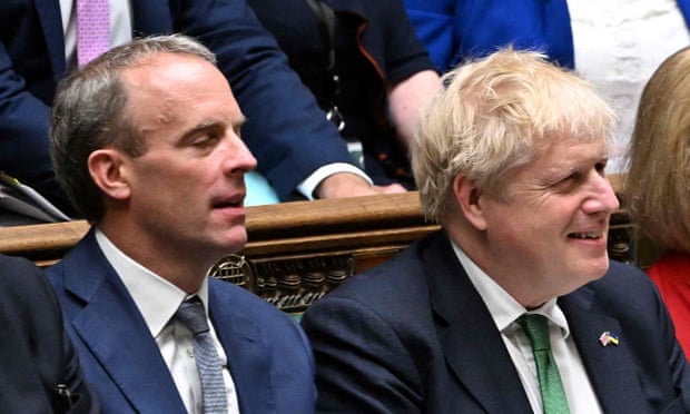 Dominic Raab,  pictured left next to Boris Johnson in the Commons