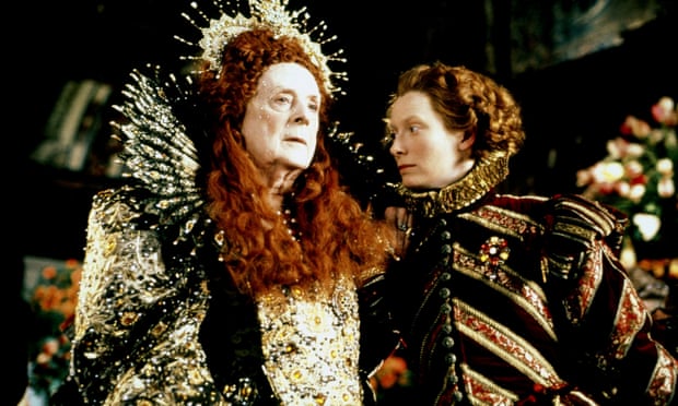 Quentin Crisp as Queen Elizabeth I and Tilda Swinton in Orlando (1992).