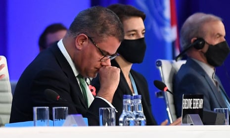 President for Cop26 Alok Sharma (left) during his concluding remarks at the UN climate change conference in Glasgow.