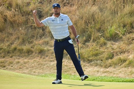 Bryson DeChambeau after his birdie putt on the 6th.