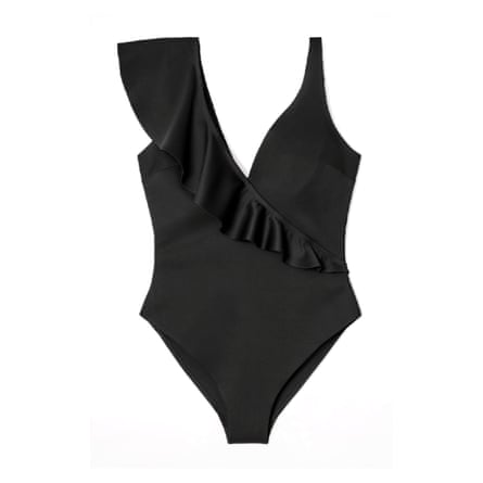 Cos asymmetric ruffled swimsuit in black