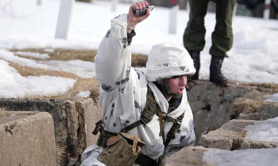 Belarusian troops taking part in a training exercise on Friday