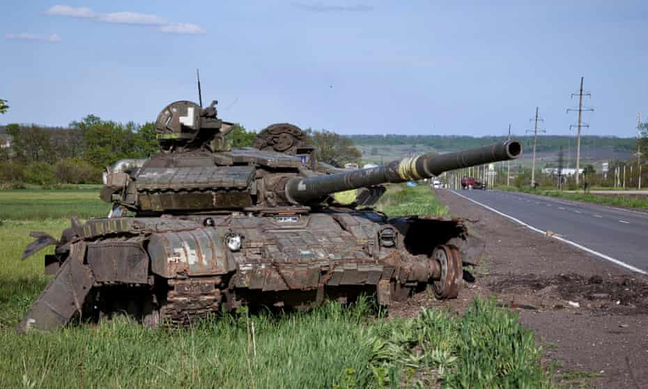 A damaged Russian tank near Kharkiv in Ukraine.