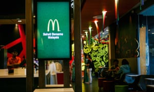 A McDonald’s logo is seen inside one of the company’s restaurants in Shah Alam outside Kuala Lumpur, the Malaysian capital