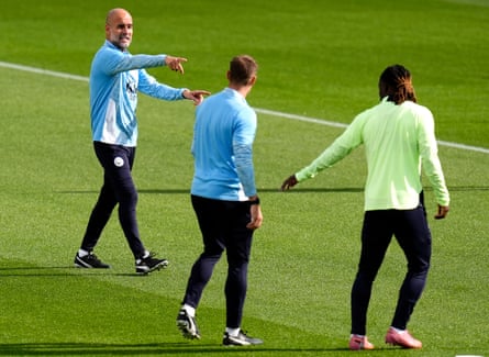 Pep Guardiola during a training session at the City Football Academy