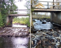 Before and after composite of a dam removal