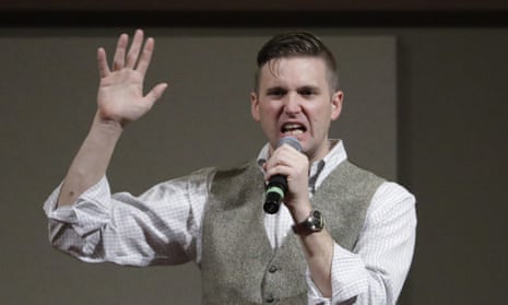 Richard Spencer speaks at the Texas A&amp;M University campus in College Station, Texas in 2016. 