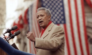 David Dinkins delivers his first speech as mayor of New York in 1990.