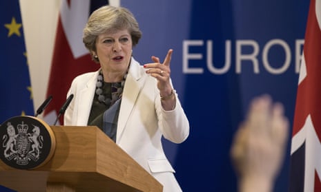 Leaders Meet In Brussels For European Council Meeting - Day Two<br>BRUSSELS, BELGIUM - OCTOBER 20:  Britain's Prime Minister Theresa May holds a press conference on the second day of European Council meetings at the Council of the European Union building on October 20, 2017 in Brussels, Belgium. Britain's Prime Minister Theresa May attended meetings yesterday with the other 27 EU leaders, which concluded with a dinner speech, in which she asked that she could strike a Brexit deal that she can defend to UK voters.  (Photo by Dan Kitwood/Getty Images)