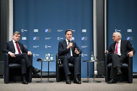Nato Secretary General Mark Rutte and German Foreign Minister Johann Wadephul attend a discussion, hosted by the Munich Security Conference (MSC) and moderated by President of the Foundation Council of the Munich Security Conference Foundation Wolfgang Ischinger, at the Bavarian State Representation, in Berlin, Germany.
