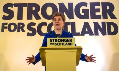 Nicola Sturgeon on stage in Scotland addressing public
