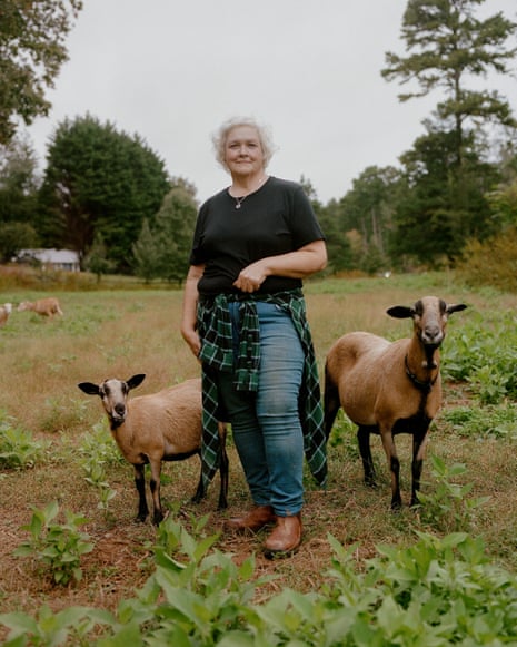 Wendy Rhein poses for a portrait at her farm in Tryon, North Carolina on Sunday, October 4, 2026. The Rheins incorporate their Jewish faith into their farming practices.
Mike Belleme for The Guardian
