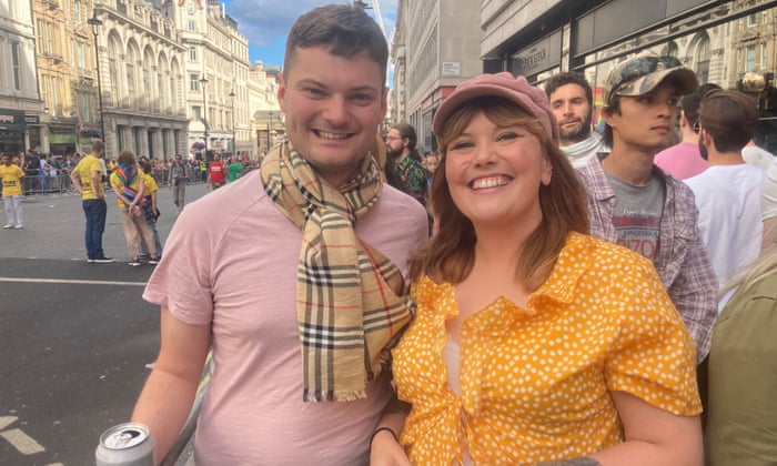Amber Whiting and Connor Mathews attend the Pride in London parade.