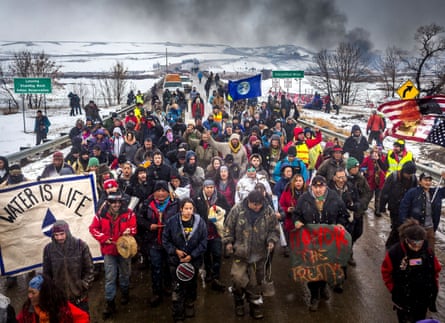 Dakota Access pipeline water protectors face off with various law enforcement agencies on 22 February 2017.