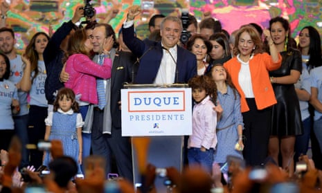 Iván Duque celebrates with supporters in Bogotá.