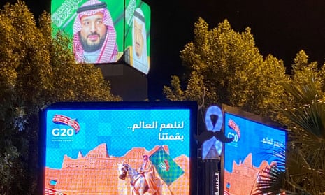 Publicity billboards for the  G20 summit are seen in Riyadh, Saudi Arabia