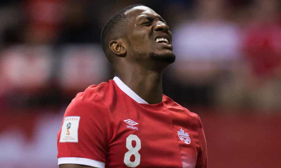 Canada’s Doneil Henry reacts after putting a shot wide of the El Salvador goal during a World Cup qualifier. Canada has not made it to a World Cup since 1986