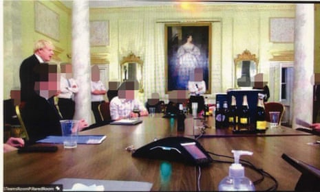 Boris Johnson (left) at a leaving gathering for two officials, involving 15-20 people, in 10 Downing Street.