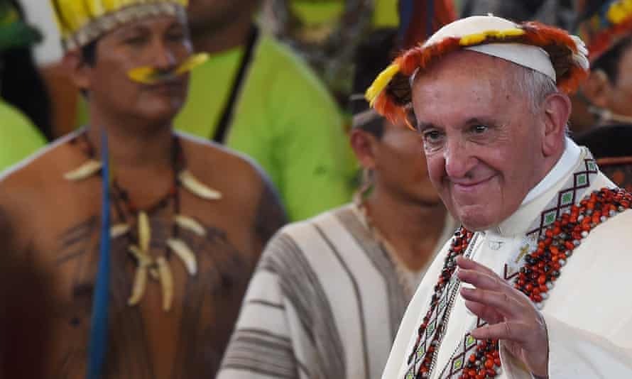 Pope Francis during his visit to the Amazon region in 2018