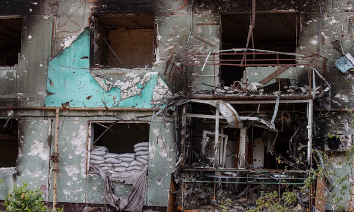 Destroyed apartment buildings in Sievierodonetsk, Luhansk region, Ukraine.