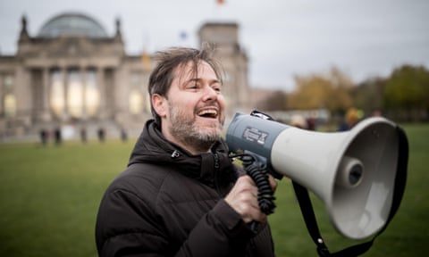 Theatre director Milo Rau leads a storming of the Reichstag in Berlin, 7 November 2017.