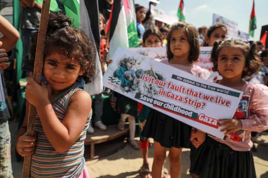 Palestinian children protest against the Gaza blockade last August.