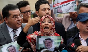 Nobel peace prize winner Tawakkol Karman, of Yemen, during a protest over the murder of Jamal Khashoggi outside the Saudi consulate in Istanbul in 2018.