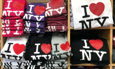 T-shirts with the I love New York logo are offered for sale in a souvenir shop.