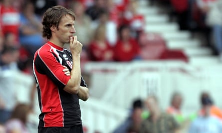 The Middlesbrough manager, Gareth Southgate, looks on as his team play Blackburn in September 2006