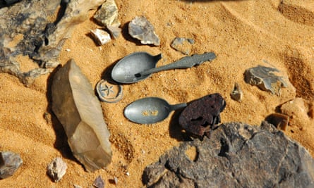 Stone tool plus spoons, button and padlock found by the Garp project during the excavation of a first world war Turkish army camp